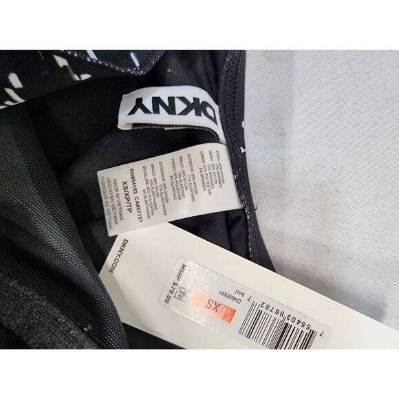 DKNY Size XS Women's Ruffle Neck One-Piece Swimsuit Black/white Tummy Control - Picture 4 of 5